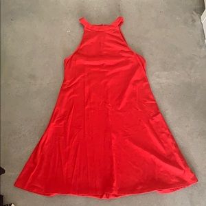 Red high neck A-line dress Express